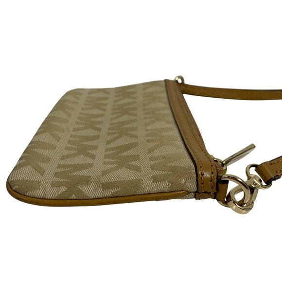 MICHAEL KORS Signature MK Logo Jacquard Leather Trim Wristlet Handbag Clutch - Picture 5 of 11
